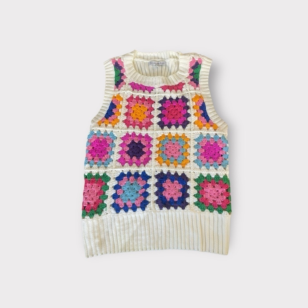 See And Be Seen Granny Square Vest | Size: S | Color: Ivory n Multi | NWT
